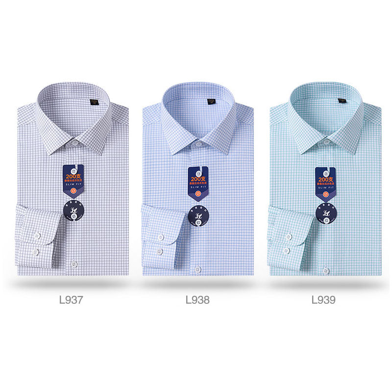 200s Silk-Cotton Non-Iron Long Sleeve Check Shirt