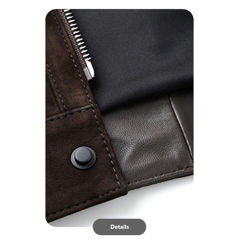 Men’s Genuine Sheepskin Suede Lapel Leather Jacket