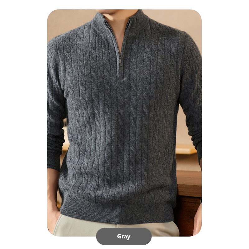 Luxury Men’s Winter Pure Cashmere Half-Zip Knitwear