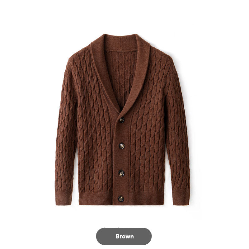 Cable Knit Shawl Collar Cardigan