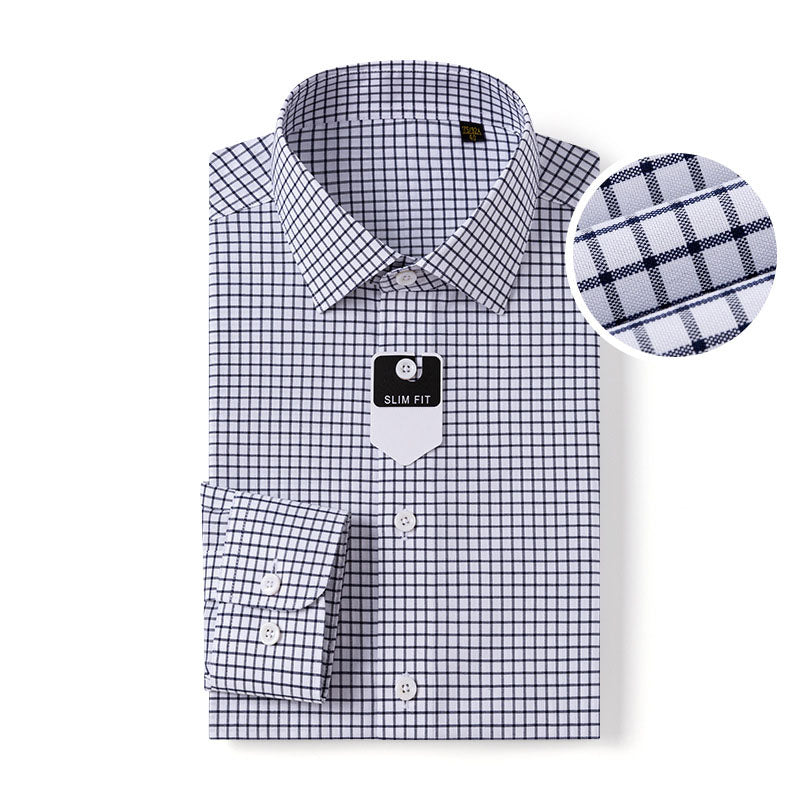 200s Cotton Non-Iron Check Long-Sleeve Casual Shirt