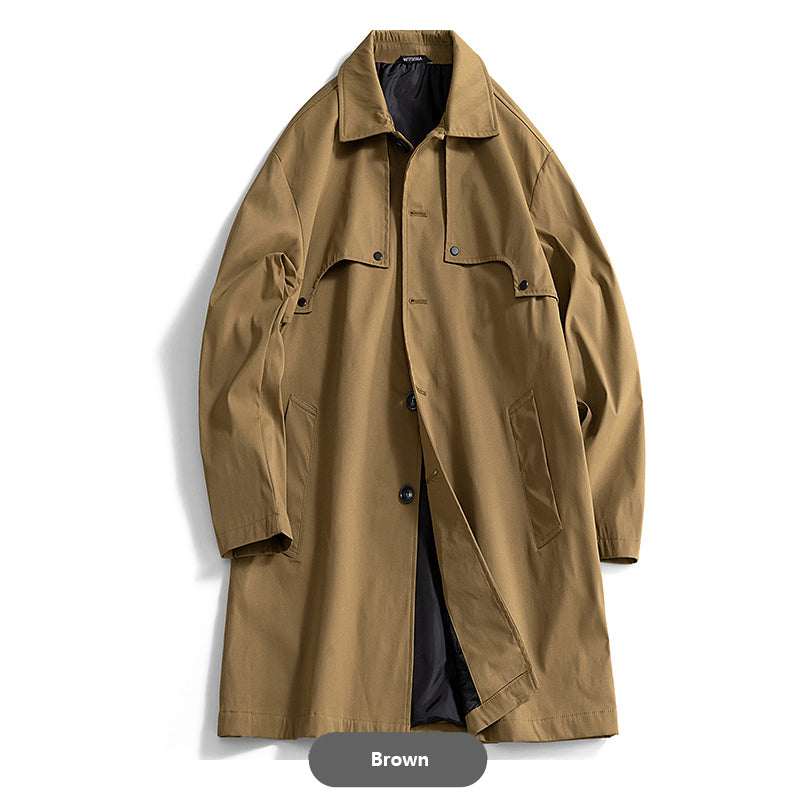Mid-Length Casual Trench Coat with Lapel Collar