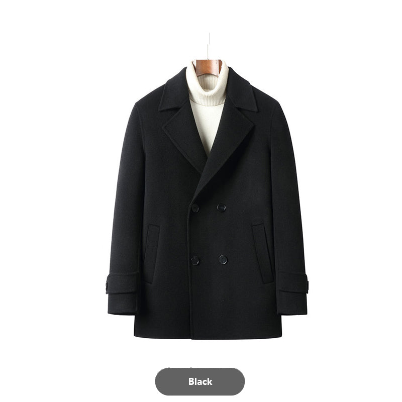 Short Double-Breasted Wool Coat
