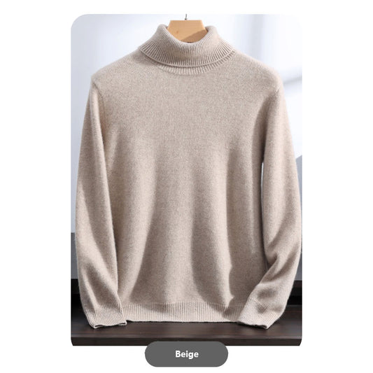 Men’s Luxury Winter 100% Goat Cashmere Turtleneck Knit Sweater