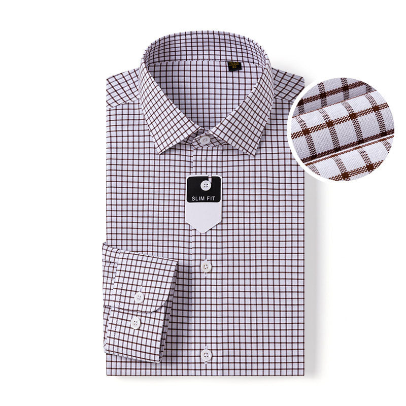 200s Cotton Non-Iron Check Long-Sleeve Casual Shirt