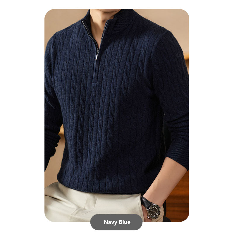 Goat Cashmere Half-Zip Knit Sweater