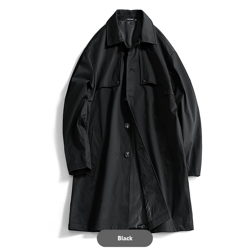 Mid-Length Casual Trench Coat with Lapel Collar