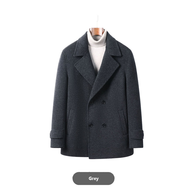 Short Double-Breasted Wool Coat