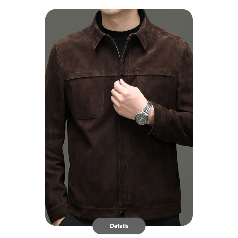 Men’s Genuine Sheepskin Suede Lapel Leather Jacket