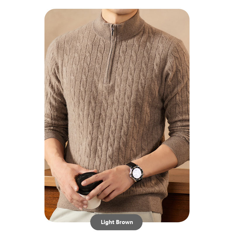 Goat Cashmere Half-Zip Knit Sweater
