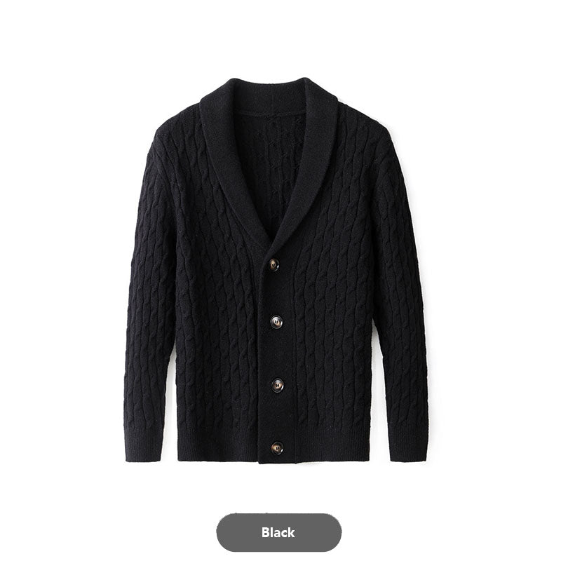 Cable Knit Shawl Collar Cardigan