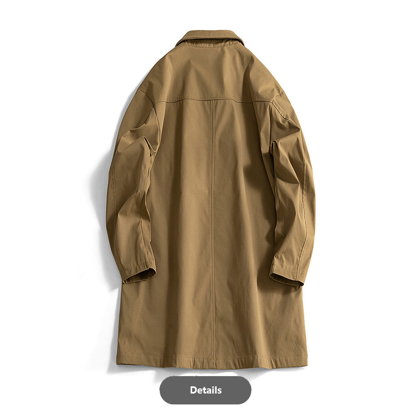 Mid-Length Casual Trench Coat with Lapel Collar