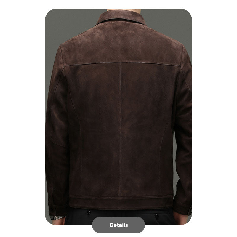 Men’s Genuine Sheepskin Suede Lapel Leather Jacket