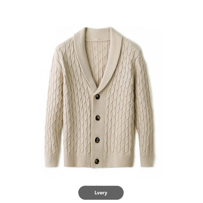 Cable Knit Shawl Collar Cardigan