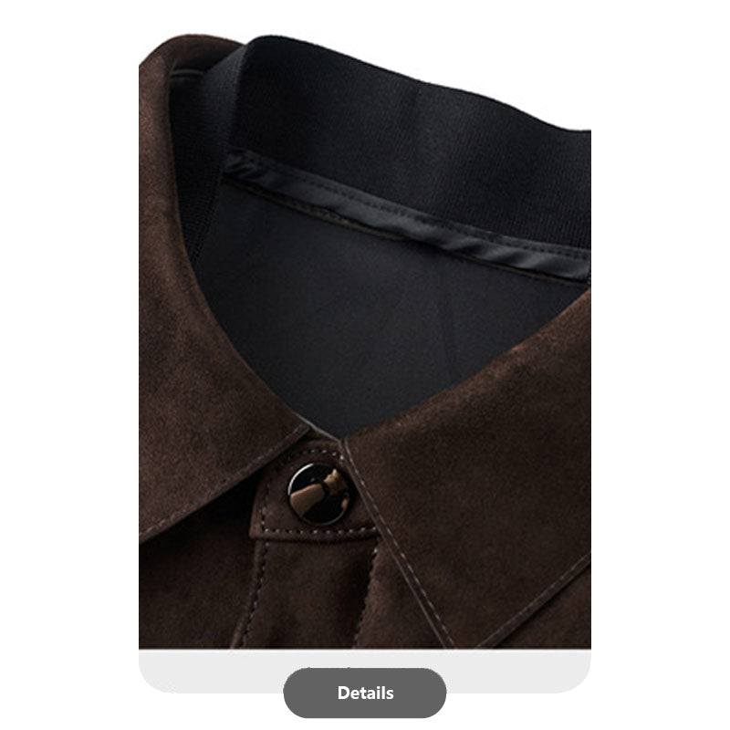 Men’s Genuine Sheepskin Suede Lapel Leather Jacket