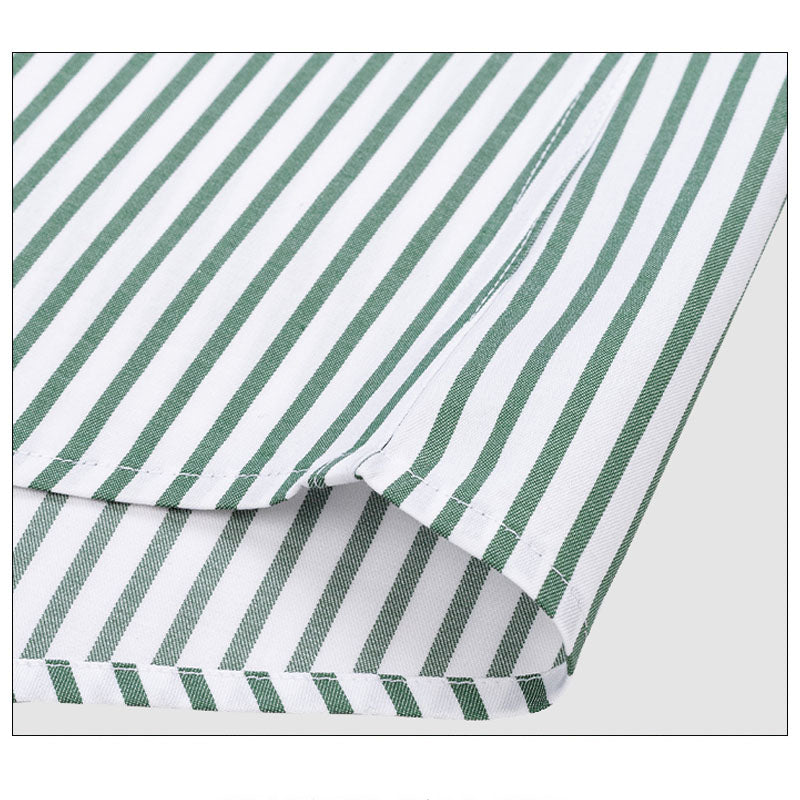 200s Silk-Cotton Non-Iron Green Stripe Long-Sleeve Shirt