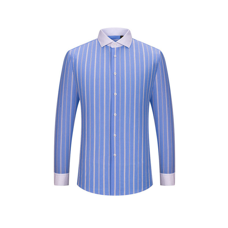 100s Cotton Contrast-Collar Long-Sleeve Non-Iron Striped Shirt