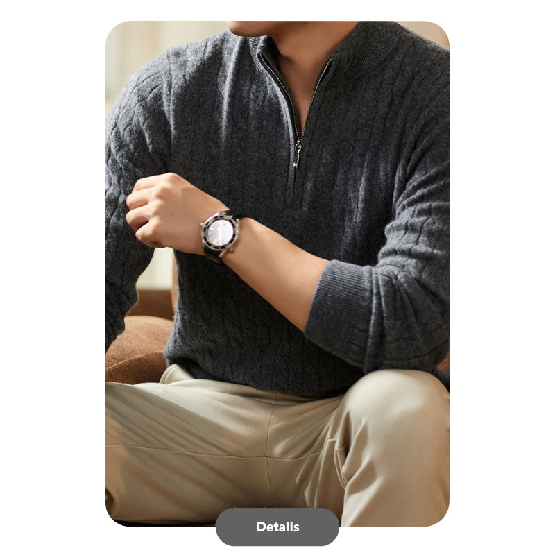 Luxury Men’s Winter Pure Cashmere Half-Zip Knitwear