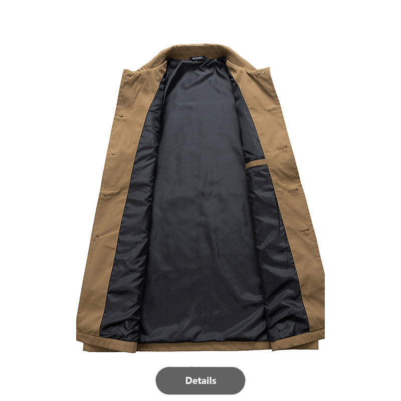 Mid-Length Casual Trench Coat with Lapel Collar