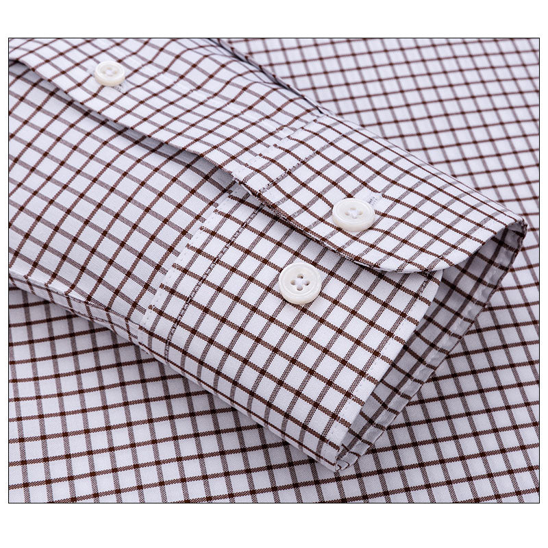 200s Cotton Non-Iron Check Long-Sleeve Casual Shirt