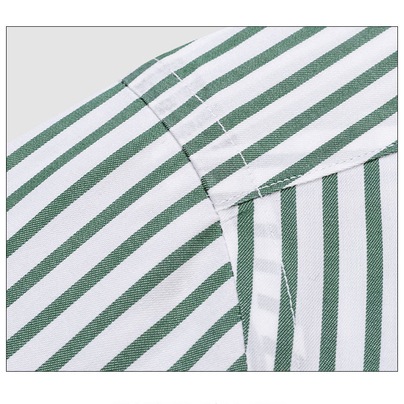 200s Silk-Cotton Non-Iron Green Stripe Long-Sleeve Shirt