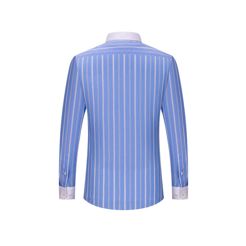 100s Cotton Contrast-Collar Long-Sleeve Non-Iron Striped Shirt