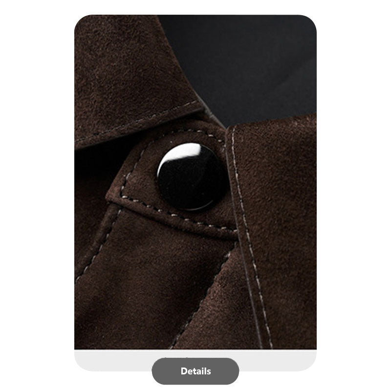 Men’s Genuine Sheepskin Suede Lapel Leather Jacket