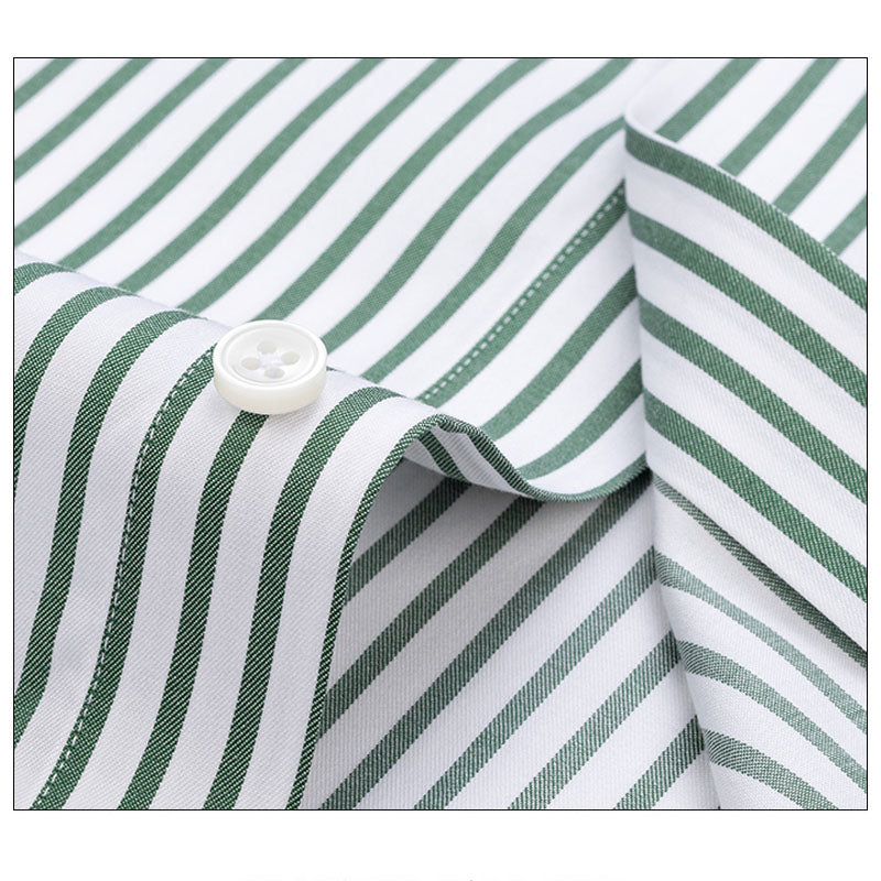200s Silk-Cotton Non-Iron Green Stripe Long-Sleeve Shirt