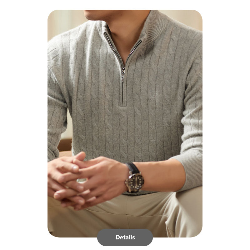 Luxury Men’s Winter Pure Cashmere Half-Zip Knitwear
