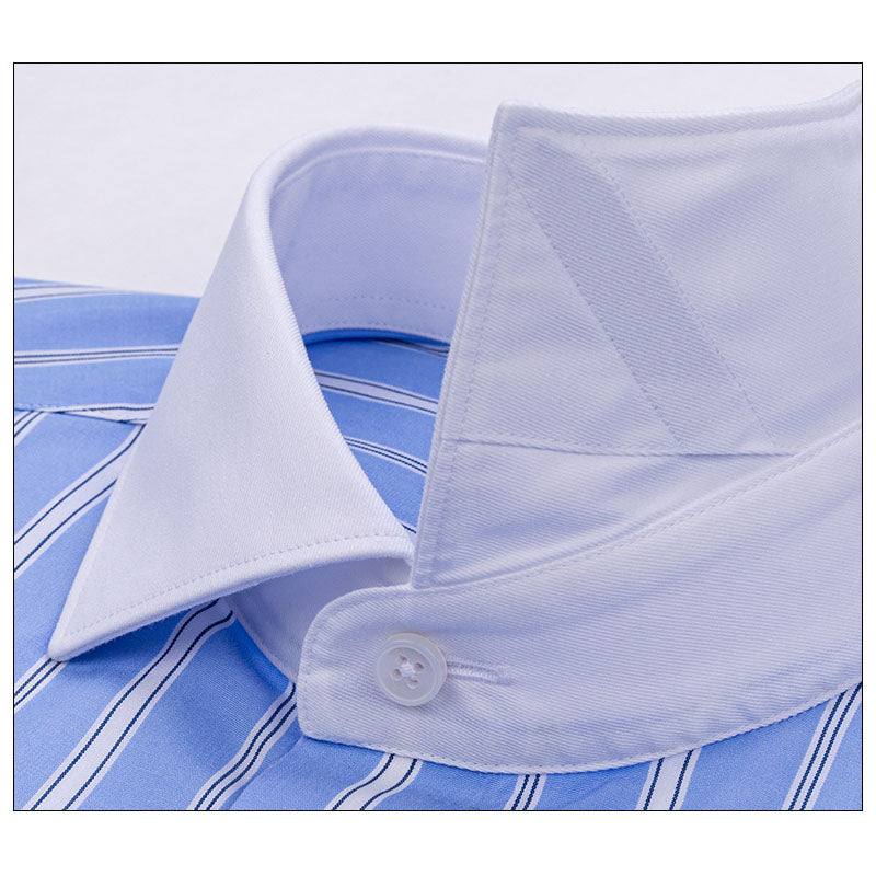 100s Cotton Contrast-Collar Long-Sleeve Non-Iron Striped Shirt