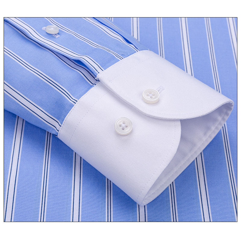 100s Cotton Contrast-Collar Long-Sleeve Non-Iron Striped Shirt