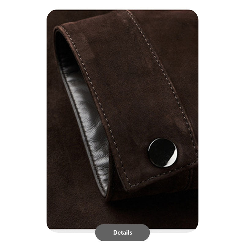 Men’s Genuine Sheepskin Suede Lapel Leather Jacket