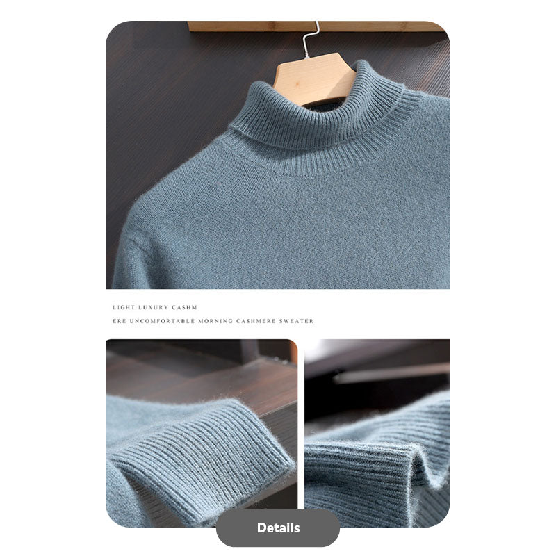 Men’s Luxury Winter 100% Goat Cashmere Turtleneck Knit Sweater