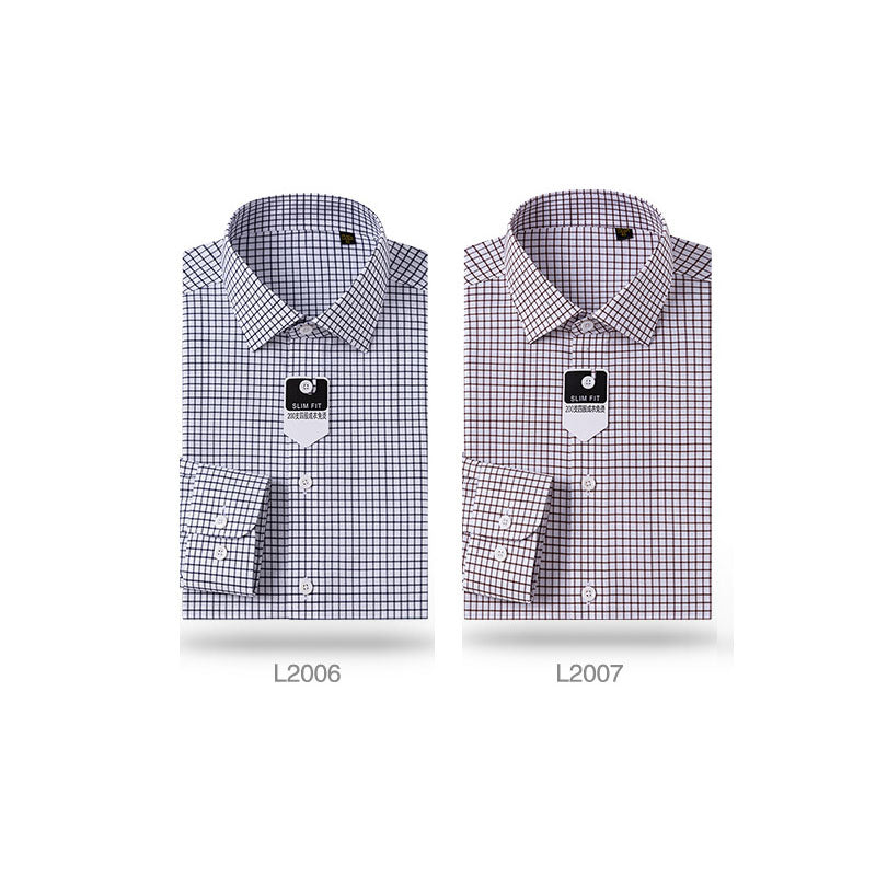 200s Cotton Non-Iron Check Long-Sleeve Casual Shirt