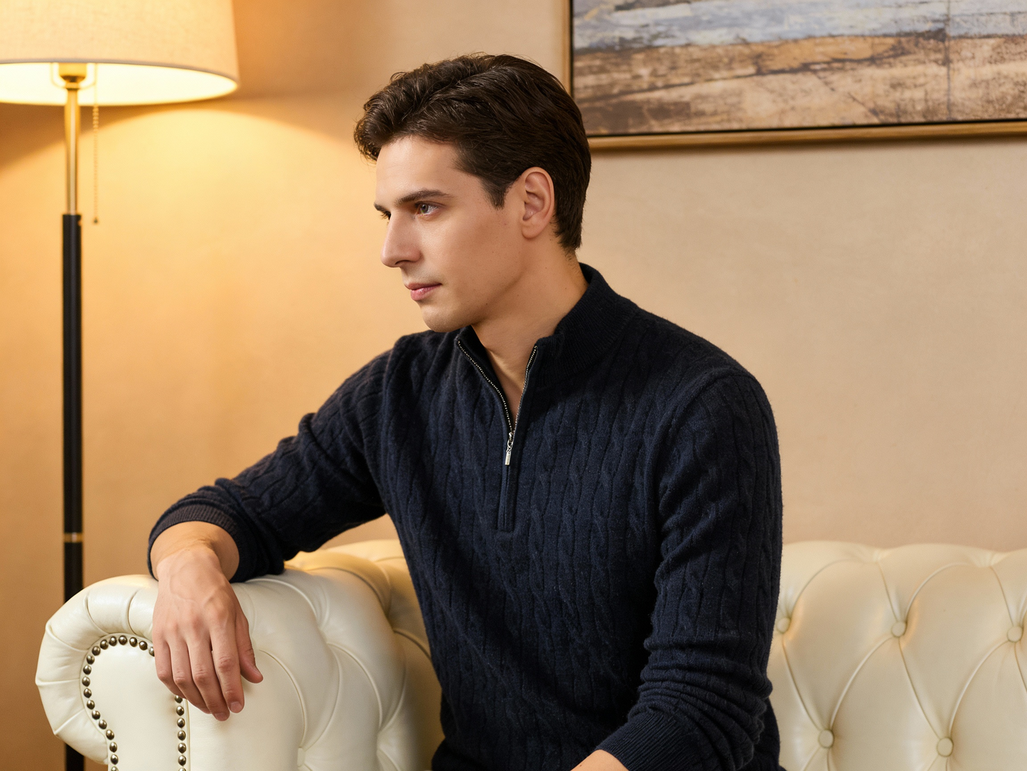 Luxury Men’s Winter Pure Cashmere Half-Zip Knitwear