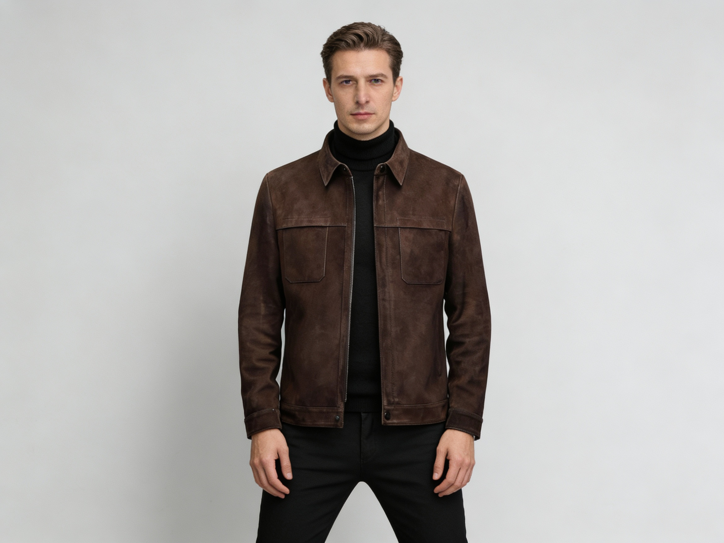 Men’s Genuine Sheepskin Suede Lapel Leather Jacket