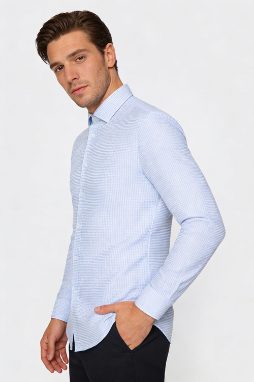 200s Silk-Cotton Non-Iron Long Sleeve Check Shirt