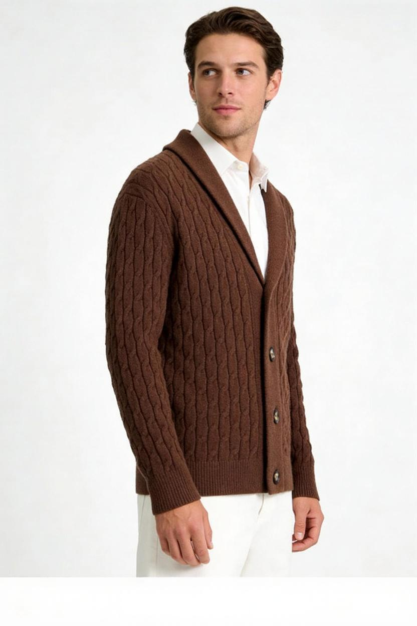 Cable Knit Shawl Collar Cardigan