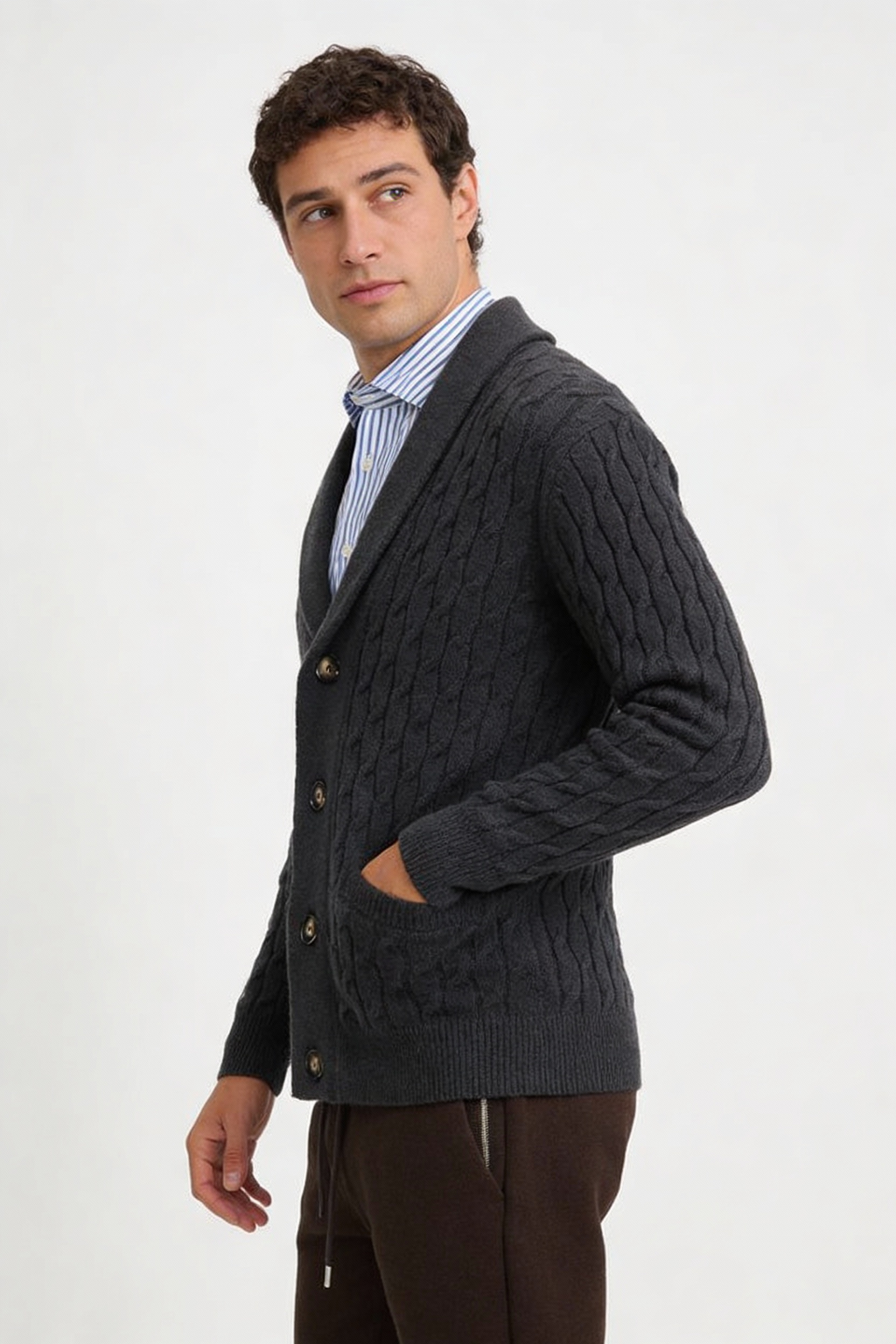 Cable Knit Shawl Collar Cardigan