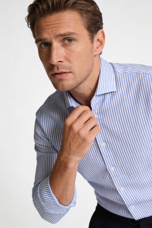 200s Cotton Long-Sleeve Non-Iron Striped Shirt with Windsor Collar