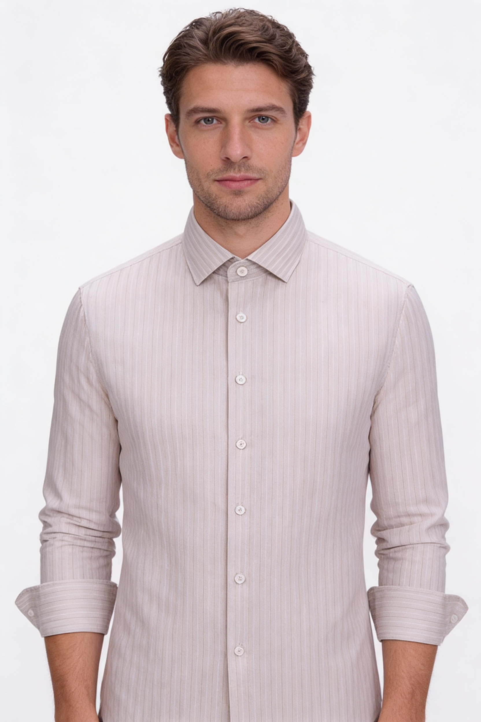 200s Cotton Non-Iron Pinstripe Long-Sleeve Shirt