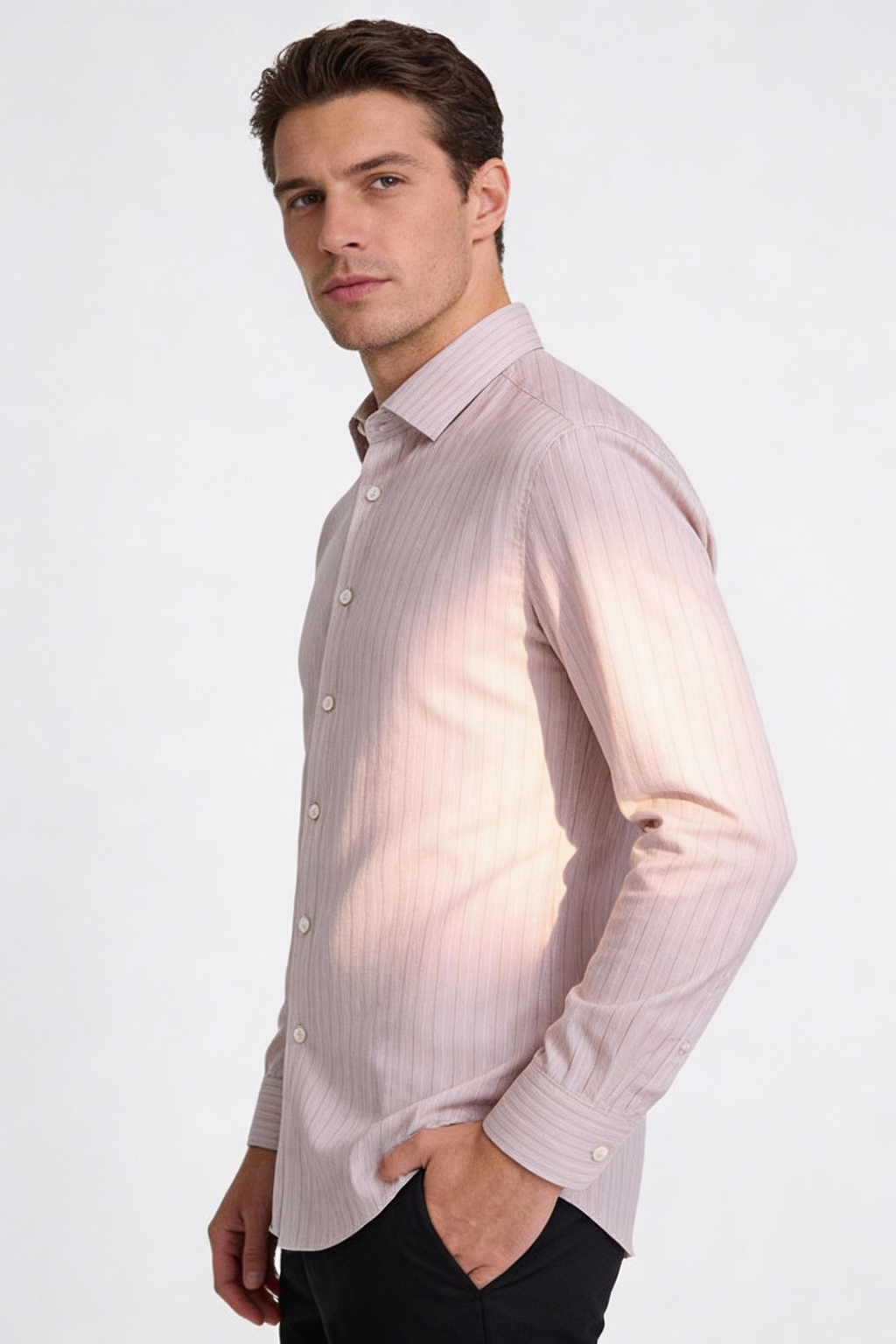 200s Cotton Non-Iron Pinstripe Long-Sleeve Shirt