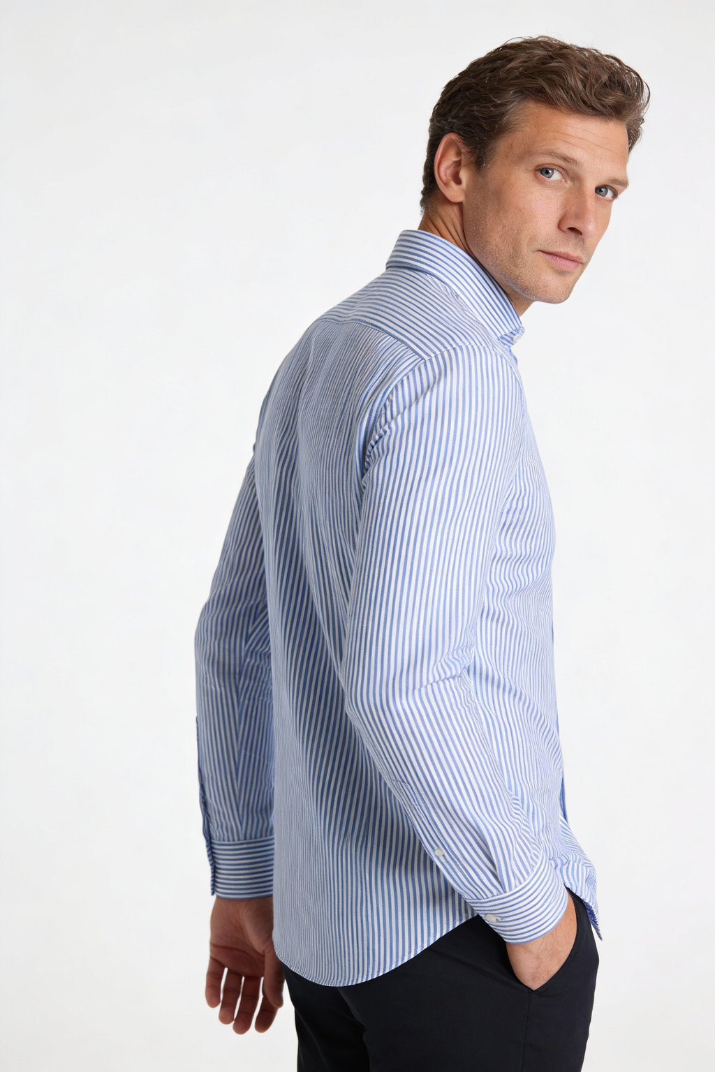 200s Cotton Long-Sleeve Non-Iron Striped Shirt with Windsor Collar