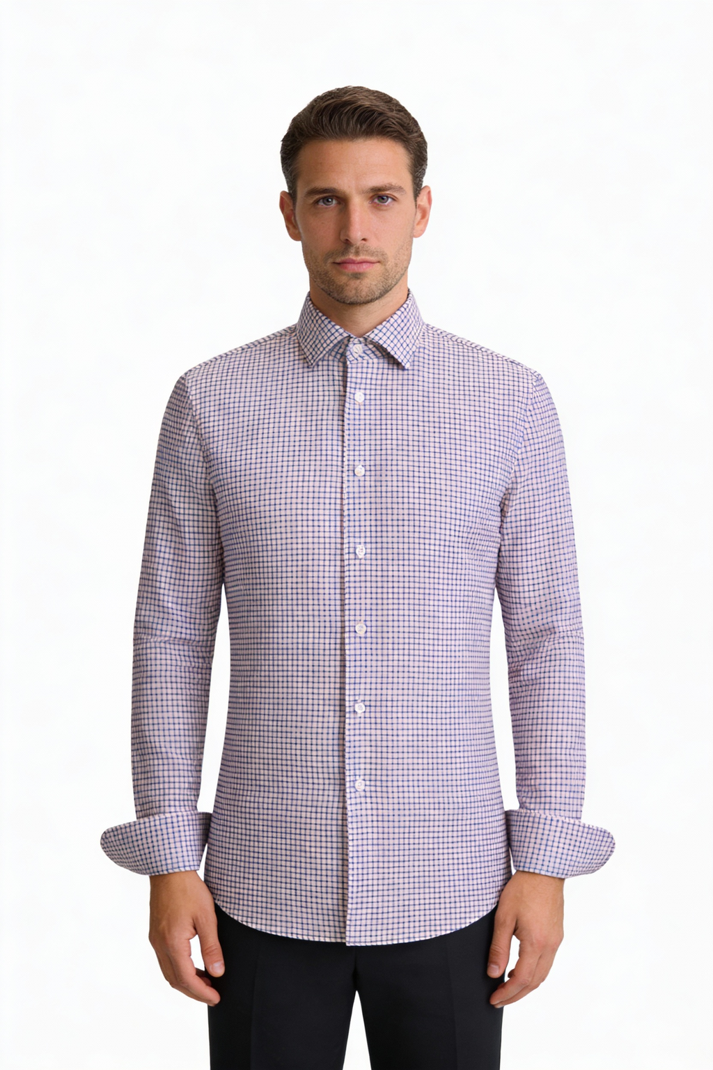200s Cotton Non-Iron Check Long-Sleeve Casual Shirt