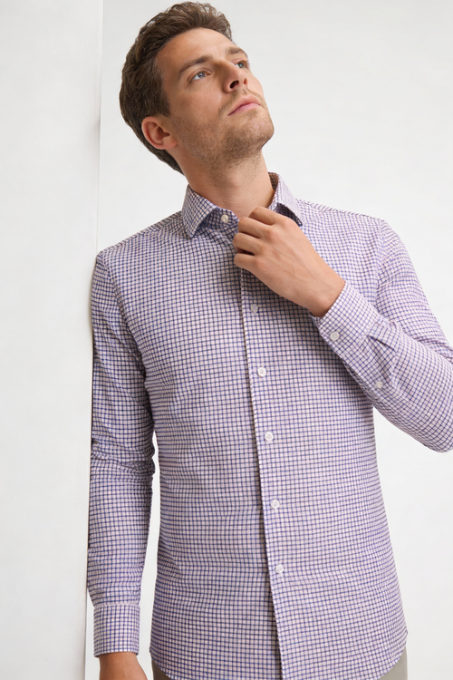 200s Cotton Non-Iron Check Long-Sleeve Casual Shirt
