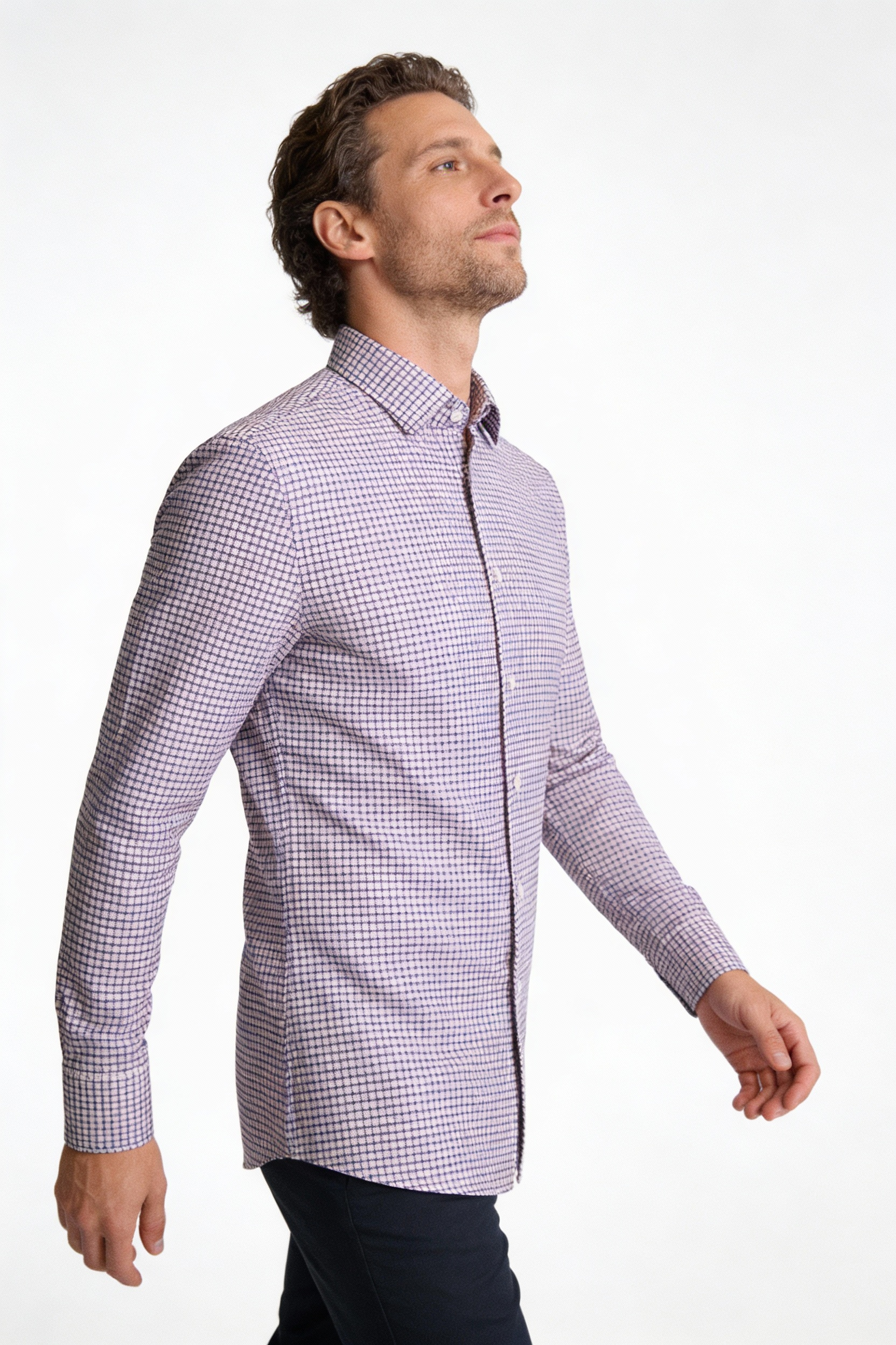 200s Cotton Non-Iron Check Long-Sleeve Casual Shirt