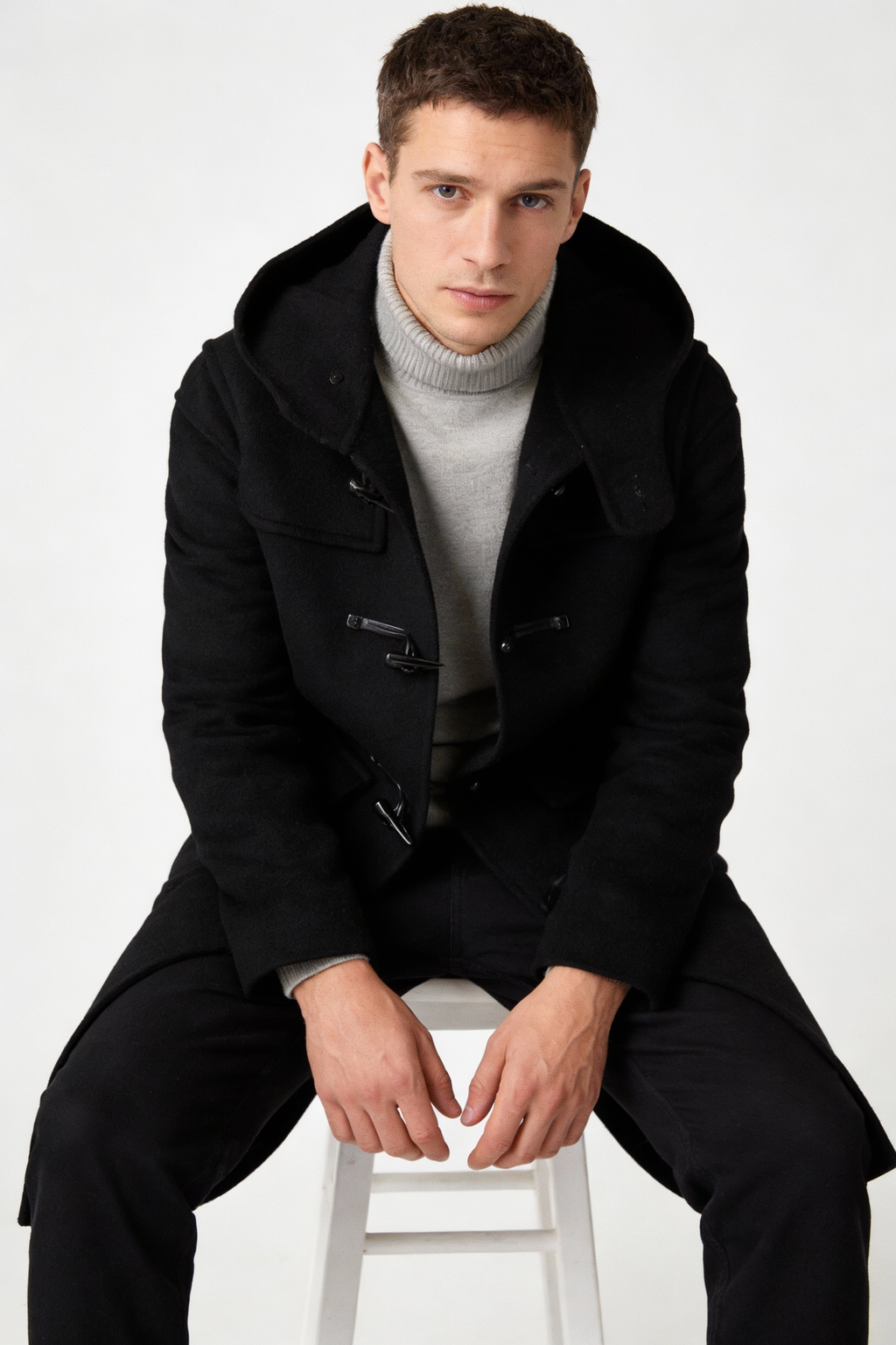 Hooded Pure Wool Double-Faced Duffle Coat