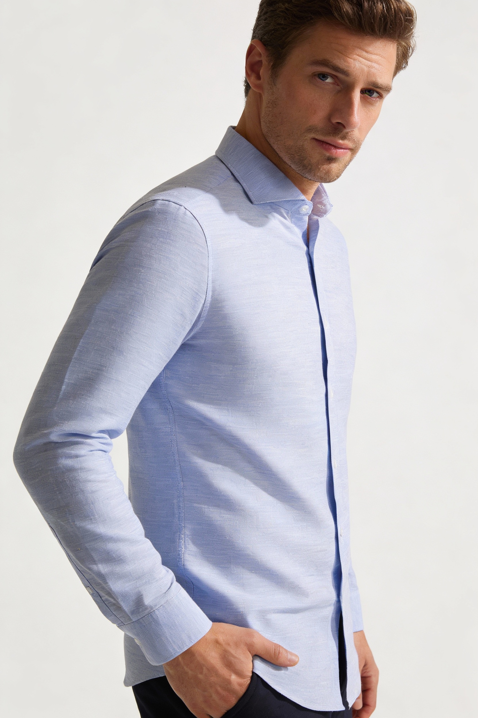 200s Cotton-Linen Non-Iron Lightweight Long-Sleeve Shirt