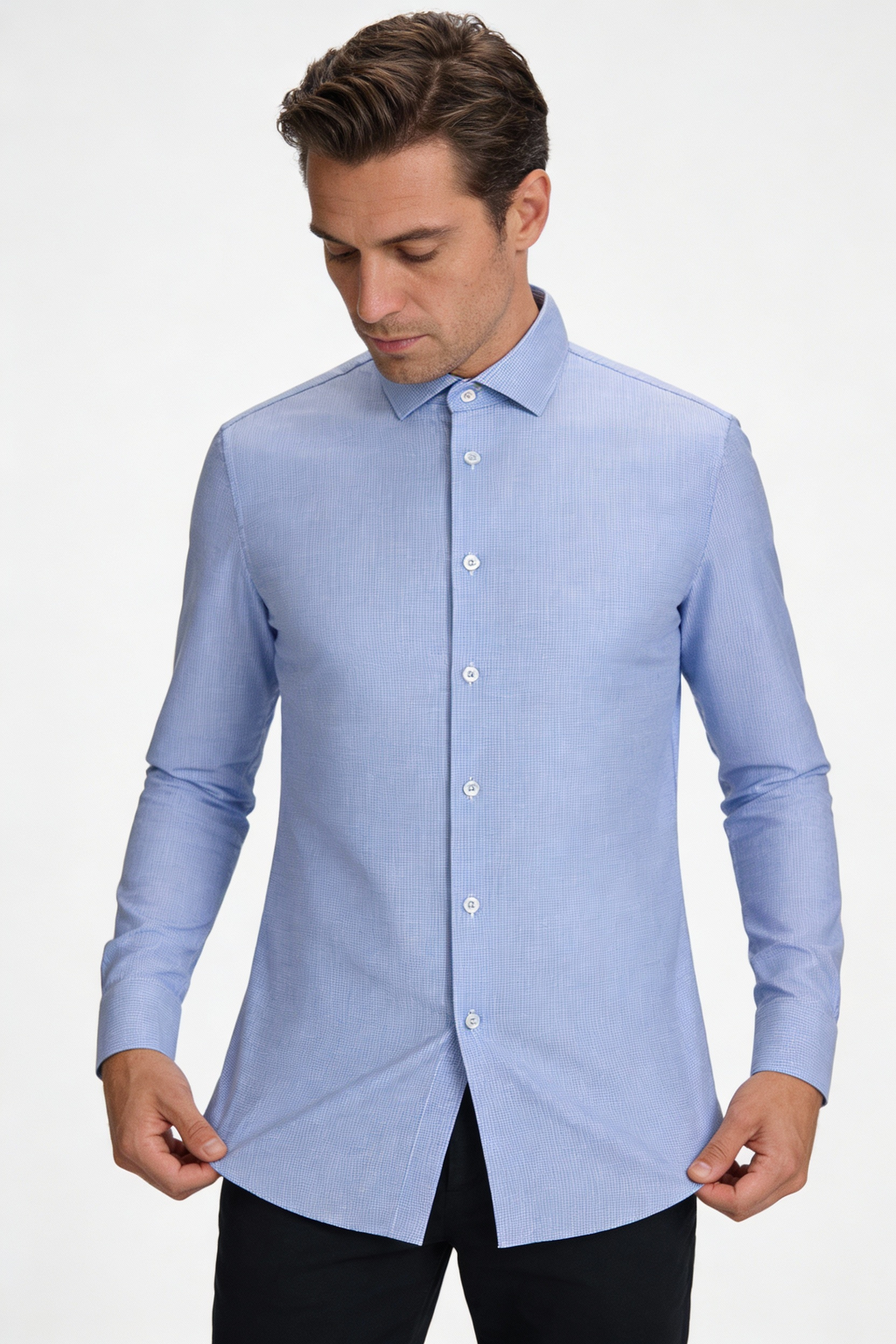200s Cotton Non-Iron Jacquard Long-Sleeve Casual Shirt