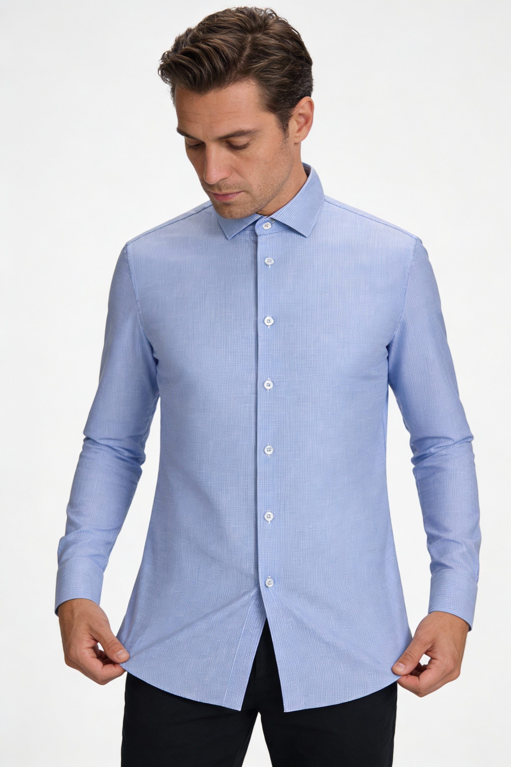 200s Cotton Non-Iron Jacquard Long-Sleeve Casual Shirt